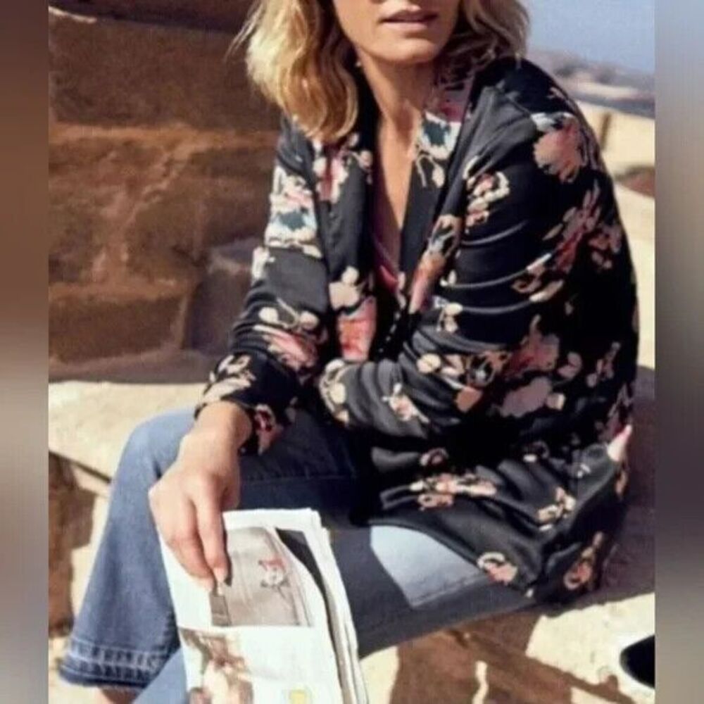 Anthropologie ett:twa Floral Tavie open front satin blazer, sz XS New with Tags - Picture 2 of 11